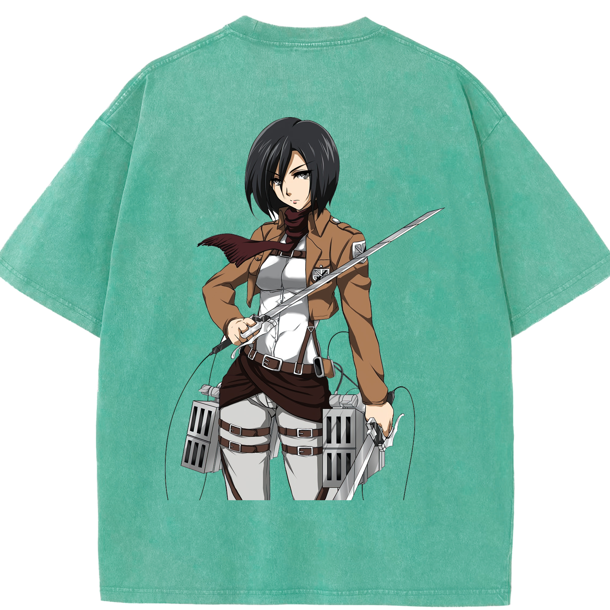 （画像用） 進撃の巨人 ミカサ·アッカーマン Attack on Titan Mikasa Ackerman 綿100% ヴィンテージ風 半袖Tシャツ（背面プリント）